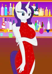 Size: 794x1123 | Tagged: safe, artist:dnantti, derpibooru import, rarity, anthro, unicorn, .svg available, bar, clothes, dress, female, mare, side slit, smiling, solo, svg, vector