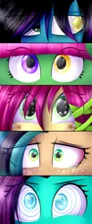 Size: 1600x3900 | Tagged: safe, artist:despotshy, derpibooru import, oc, oc:betty traum, oc:despy, oc:lil happiness, oc:lil sadness, oc:pastel, unofficial characters only, pony, eye, eyes, freckles, heterochromia