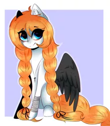 Size: 1024x1168 | Tagged: safe, artist:ohsushime, derpibooru import, oc, oc:nameless, unofficial characters only, pegasus, pony, braid, colored wings, female, mare, sitting, solo