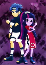 Size: 1024x1448 | Tagged: safe, artist:jucamovi1992, derpibooru import, flash sentry, twilight sparkle, equestria girls, anime, crossover, female, flashlight, haruno sakura, male, naruto, ninja, serious, serious face, shipping, smiling, straight, uchiha sasuke