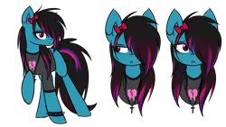 Size: 2560x1440 | Tagged: safe, artist:despotshy, derpibooru import, oc, oc:despy, unofficial characters only, earth pony, pony, clothes, emo, female, hair over one eye, jewelry, mare, necklace, raised hoof, shirt, simple background, solo, spiked wristband, transparent background, wristband