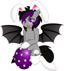 Size: 847x943 | Tagged: suggestive, artist:kamyk962, derpibooru import, oc, oc:lunar flower, unofficial characters only, bat pony, bunny ears, clothes, cute, easter, egg, socks