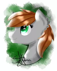 Size: 2000x2500 | Tagged: safe, artist:saturnstar14, derpibooru import, oc, oc:littlepip, unofficial characters only, pony, unicorn, fallout equestria, fanfic, abstract background, bust, ear fluff, fanfic art, female, horn, mare, portrait, profile, solo, traditional art, watercolor painting