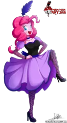 Size: 1204x2196 | Tagged: safe, artist:the-butch-x, derpibooru import, pinkie pie, equestria girls, breasts, burlesque, can can, cleavage, clothes, commission, cute, diapinkes, dress, female, fishnets, hand on hip, high heels, looking at you, open mouth, saloon dress, saloon pinkie, simple background, smiling, solo, transparent background