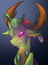 Size: 2048x2732 | Tagged: artist:percy-mcmurphy, changedling, changedling oc, changeling, changeling oc, commission, cute, derpibooru import, duo, eyes closed, fanfic, fanfic art, floppy ears, glowing eyes, king thorax, looking up, nymph, oc, oc:apex, one eye closed, papa thorax, pony hat, safe, sleeping, smiling, snuggling, thorabetes, thorax