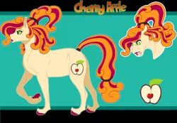 Size: 1350x945 | Tagged: safe, artist:bijutsuyoukai, derpibooru import, oc, oc:cherry apple, unofficial characters only, earth pony, pony, female, mare, offspring, parent:braeburn, parent:cherry jubilee, parents:cherryburn, reference sheet, solo