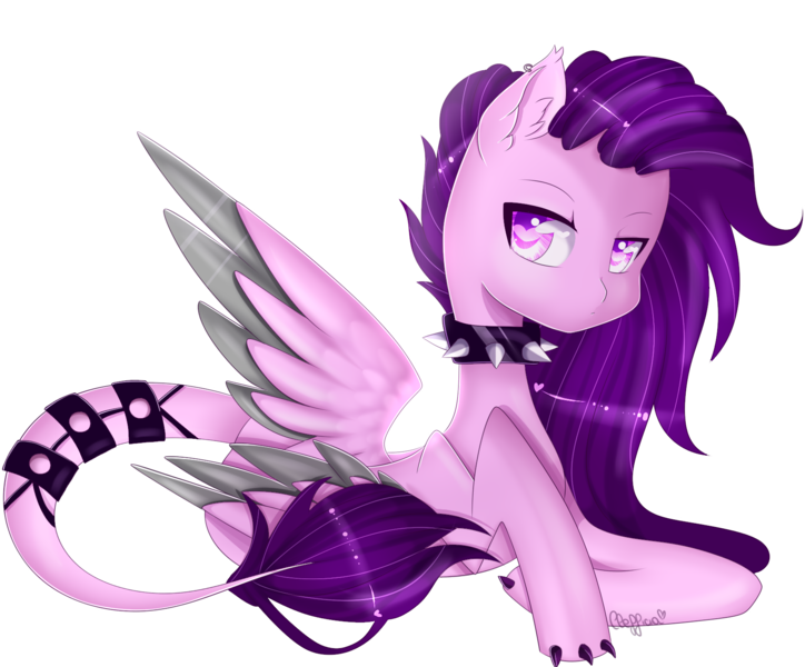 Size: 1754x1453 | Tagged: safe, artist:clefficia, derpibooru import, oc, oc:vinnie, unofficial characters only, dracony, hybrid, pony, choker, female, mare, simple background, solo, spiked choker, transparent background