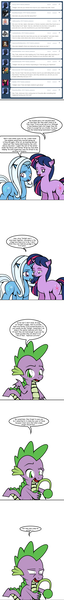 Size: 502x4718 | Tagged: safe, artist:dekomaru, derpibooru import, spike, trixie, twilight sparkle, dragon, pony, tumblr:ask twixie, absurd resolution, ask, earmuffs, female, lesbian, shipping, tumblr, twixie