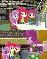 Size: 820x1031 | Tagged: semi-grimdark, derpibooru import, edit, edited screencap, screencap, apple bloom, cheerilee, scootaloo, sweetie belle, equestria girls, abuse, abuse edit, black eye, cutie mark crusaders, eqg abuse edits, female, sweetiebuse