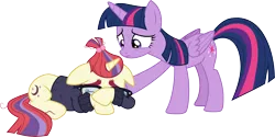 Size: 6021x3001 | Tagged: safe, artist:cloudyglow, derpibooru import, moondancer, twilight sparkle, twilight sparkle (alicorn), alicorn, pony, unicorn, amending fences, .ai available, absurd resolution, clothes, comforting, duo, female, floppy ears, mare, prone, sad, simple background, sweater, transparent background, vector