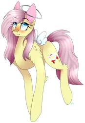 Size: 1287x1846 | Tagged: safe, artist:alithecat1989, derpibooru import, oc, oc:squishy angel, unofficial characters only, pony, angel, blushing, female, halo, mare, not fluttershy, simple background, solo, transparent background