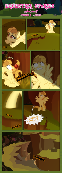 Size: 1919x5314 | Tagged: safe, artist:estories, derpibooru import, oc, oc:alice goldenfeather, unofficial characters only, pegasus, pony, comic:find yourself, absurd resolution, bipedal, comic, crack, female, landslide, mare, scared, solo