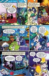 Size: 995x1529 | Tagged: safe, artist:andypriceart, derpibooru import, idw, chief thunderhooves, derpy hooves, fancypants, kibitz, king aspen, prince rutherford, princess celestia, princess luna, queen chrysalis, alicorn, pony, spoiler:comic, spoiler:comicff38, female, mare, preview