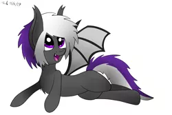 Size: 3000x2000 | Tagged: safe, artist:nacle, derpibooru import, oc, oc:nightwalker, unofficial characters only, bat pony, pony, female, lying down, open mouth, side, solo