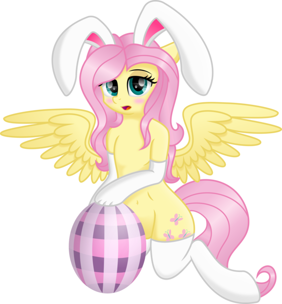 Size: 5000x5389 | Tagged: absurd resolution, animal costume, anthro, artist:kamyk962, artist:kruszyna25, blushing, bunny costume, clothes, costume, cute, derpibooru import, easter, easter egg, female, fluttershy, looking at you, pegasus, safe, semi-anthro, sexy, shading, shy, shyabetes, simple background, transparent background, vector, wings