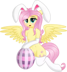 Size: 5000x5389 | Tagged: absurd resolution, animal costume, anthro, artist:kamyk962, artist:kruszyna25, blushing, bunny costume, clothes, costume, cute, derpibooru import, easter, easter egg, female, fluttershy, looking at you, pegasus, safe, semi-anthro, sexy, shading, shy, shyabetes, simple background, transparent background, vector, wings