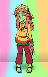 Size: 750x1200 | Tagged: anthro, artist:regularmouseboy, clothes, derpibooru import, hippie, looking at you, medallion, pants, plantigrade anthro, psychedelic, safe, sandals, solo, tree hugger, tunic