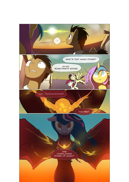 Size: 3541x5016 | Tagged: safe, artist:gashiboka, derpibooru import, doctor whooves, fluttershy, princess gold lily, time turner, twilight sparkle, twilight sparkle (alicorn), oc, oc:brotonia, alicorn, pony, comic:recall the time of no return, absurd resolution, comic, fake twilight, zygon