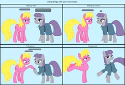 Size: 2363x1616 | Tagged: safe, artist:dosey--doe, derpibooru import, boulder (pet), cherry berry, maud pie, pony, comic, doing loving things, duo, duo female, female, party hard