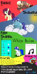 Size: 1339x2655 | Tagged: safe, artist:metropone, deleted from derpibooru, derpibooru import, oc, oc:chimie changa, oc:scooblee, oc:sierra nightingale, oc:sweet mocha, unofficial characters only, butterfly, earth pony, pegasus, pony, unicorn, cloud, commission info, female, flying, hooves, horn, mare, on a cloud, paypal, reference sheet, shading, simple background, solo, standing, standing on cloud, sun, text, vector, wings