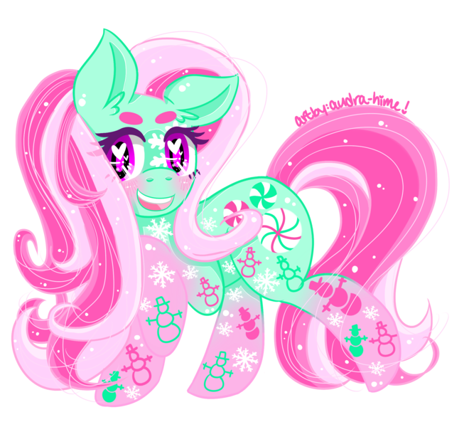 Size: 2200x2000 | Tagged: safe, artist:audra-hime, derpibooru import, minty, cute, g3, g3betes, heart eyes, mintabetes, simple background, solo, transparent background, wingding eyes, winter minty