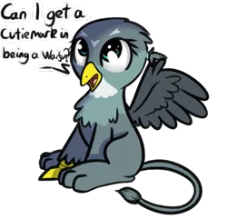 Size: 667x642 | Tagged: safe, artist:neuro, derpibooru import, gabby, gryphon, beak, curled tail, cute, facial markings, female, gabbybetes, image, looking up, open beak, open mouth, png, simple background, sitting, solo, spread wings, talking, transparent background, waifu, weapons-grade cute, wings