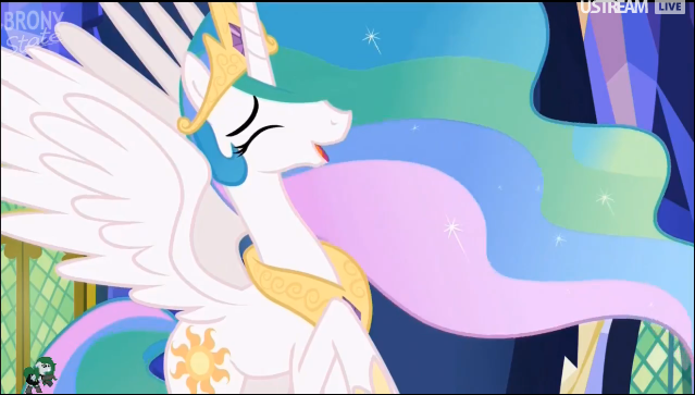 Size: 639x363 | Tagged: safe, derpibooru import, screencap, princess celestia, alicorn, pony, celestial advice, female, laughing, mare, solo