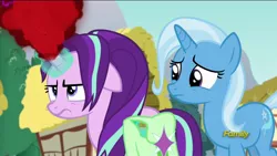 Size: 1920x1080 | Tagged: safe, derpibooru import, screencap, starlight glimmer, trixie, pony, all bottled up, anger magic, magic, saddle bag, tired