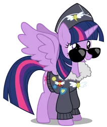 Size: 2545x3000 | Tagged: safe, artist:brony-works, derpibooru import, commander easy glider, twilight sparkle, twilight sparkle (alicorn), alicorn, pony, testing testing 1-2-3, ancient wonderbolts uniform, female, high res, mare, simple background, solo, spread wings, sunglasses, transparent background, vector, wings