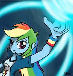 Size: 1417x1474 | Tagged: safe, artist:mrasianhappydude, derpibooru import, rainbow dash, equestria girls, magic, solo