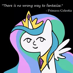 Size: 797x800 | Tagged: suggestive, derpibooru import, princess celestia, alicorn, pony, celestial advice, black background, bust, female, image macro, le lenny face, lesson, mare, meme, out of context, out of context quote, portrait, quote, simple background, smiling, solo, spread wings, there is no wrong way to fantasize, wings
