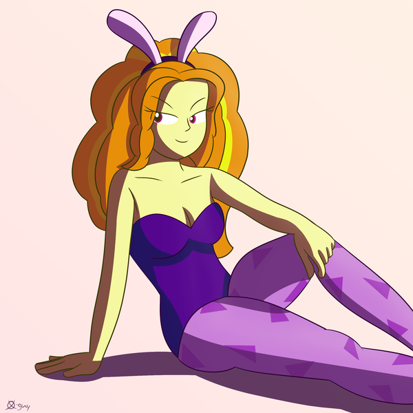 Size: 2250x2250 | Tagged: suggestive, artist:x-guy, derpibooru import, adagio dazzle, equestria girls, breasts, bunny ears, bunny suit, cleavage, clothes, female, leotard, pantyhose, playboy bunny, sitting, solo, solo female