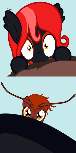 Size: 2080x4160 | Tagged: safe, artist:badumsquish, derpibooru import, oc, oc:hickey, oc:mave, ponified, unofficial characters only, alp-luachra, original species, pony, :o, absurd resolution, bed bug, female, looking at you, male, open mouth, surprised, wide eyes, zoomed in