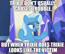 Size: 598x500 | Tagged: safe, derpibooru import, edit, edited screencap, screencap, trixie, pony, unicorn, all bottled up, cropped, engrish, exploitable meme, female, mare, meme, memegenerator, solo