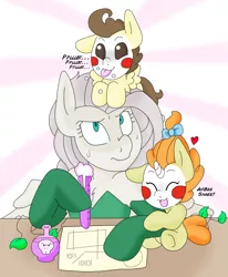 Size: 2215x2683 | Tagged: safe, artist:blackbewhite2k7, derpibooru import, fluttershy, pound cake, pumpkin cake, annoyed, baby talk, cake twins, chemistry, crossover, face paint, flutterbitch, poison, poison ivy, tongue out, vial