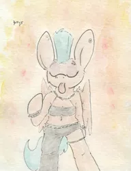 Size: 675x880 | Tagged: safe, artist:slightlyshade, derpibooru import, oc, oc:bullet pretty, unofficial characters only, pony, belly button, bipedal, clothes, midriff, mohawk, piercing, punk, solo, sports bra, tongue out, traditional art