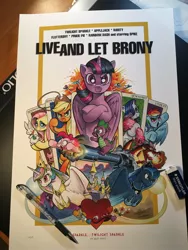 Size: 1536x2048 | Tagged: safe, artist:andypriceart, derpibooru import, angel bunny, applejack, discord, fleetfoot, fluttershy, pinkie pie, princess celestia, princess luna, rainbow dash, rarity, soarin', spike, spitfire, surprise, twilight sparkle, twilight sparkle (alicorn), alicorn, dragon, parasprite, pony, james bond, live and let die, mane six, parody, wonderbolts