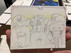 Size: 2048x1536 | Tagged: andy you magnificent bastard, artist:andypriceart, cymbal monkey, derpibooru import, monochrome, pinkie pie, rarity, safe, three wise monkeys, traditional art, twilight sparkle