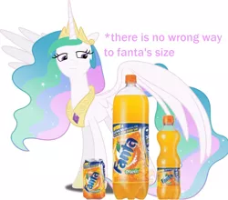 Size: 1228x1080 | Tagged: safe, derpibooru import, princess celestia, alicorn, pony, celestial advice, fanta, female, mare, pun, solo, there is no wrong way to fantasize, visual pun