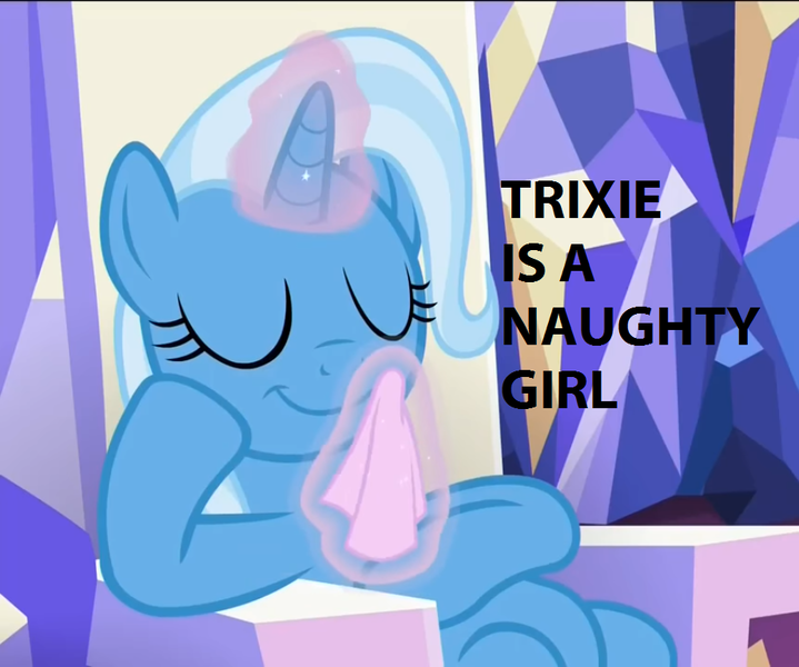 Size: 920x768 | Tagged: safe, derpibooru import, edit, edited screencap, screencap, trixie, pony, unicorn, all bottled up, cropped, female, mare, napkin, solo