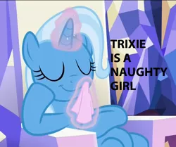 Size: 920x768 | Tagged: safe, derpibooru import, edit, edited screencap, screencap, trixie, pony, unicorn, all bottled up, cropped, female, mare, napkin, solo