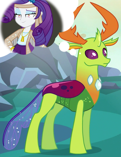 Size: 720x935 | Tagged: safe, derpibooru import, edit, edited screencap, screencap, rarity, thorax, changedling, changeling, equestria girls, rainbow rocks, to where and back again, bread, food, hello kitty, king thorax, sanrio, thought bubble, toast, toaster, wat