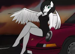 Size: 3509x2550 | Tagged: anthro, anthro oc, artist:maximus, breasts, car, derpibooru import, female, oc, oc:scat, pegasus, plantigrade anthro, porsche, porsche 911, solo, solo female, suggestive, unofficial characters only