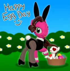 Size: 2905x2937 | Tagged: safe, artist:aarondrawsarts, derpibooru import, oc, oc:brain teaser, oc:rose bloom, unofficial characters only, rabbit, brainbloom, easter, heart eyes, one eye closed, playboy, playboy bunny, playbrony, plot, tongue out, wingding eyes, wink
