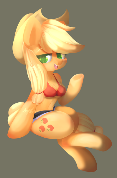 Size: 1270x1918 | Tagged: suggestive, artist:snow angel, derpibooru import, applejack, anthro, earth pony, semi-anthro, unguligrade anthro, adorasexy, anatomically incorrect, arm hooves, bra, bra on pony, breasts, chestbreasts, clothes, colored pupils, cowboy hat, cute, daisy dukes, female, hat, looking at you, mare, sexy, shorts, simple background, sitting, smiling, solo, solo female, stetson, underwear