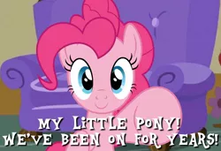 Size: 1536x1051 | Tagged: anniversary, couch, derpibooru import, family guy, font, my little pony, parody, pinkie pie, safe, title drop