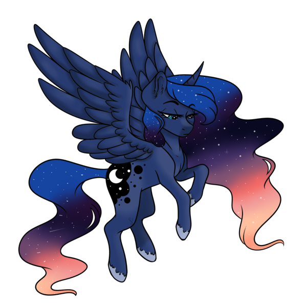 Size: 3500x3500 | Tagged: safe, artist:lillyh55, artist:micky-ann, derpibooru import, princess luna, alicorn, pony, collaboration, ethereal mane, female, flying, mare, simple background, solo, transparent background