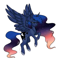 Size: 3500x3500 | Tagged: safe, artist:lillyh55, artist:micky-ann, derpibooru import, princess luna, alicorn, pony, collaboration, ethereal mane, female, flying, mare, simple background, solo, transparent background
