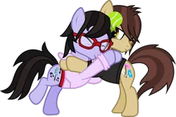 Size: 1989x1323 | Tagged: safe, artist:lightningbolt, derpibooru import, ponified, earth pony, pony, unicorn, .svg available, ball, bipedal, bipedal leaning, brendon urie, casual, clothes, duo, duo male, eyes closed, glasses, hair over one eye, happy, hoodie, horn guard, horn impalement, hug, leaning, lidded eyes, male, panic! at the disco, raised hoof, ryan ross, shirt, simple background, smiling, stallion, standing, svg, t-shirt, tennis ball, transparent background, undershirt, unicorn problems, vector