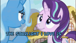 Size: 600x337 | Tagged: safe, derpibooru import, screencap, starlight glimmer, trixie, pony, unicorn, all bottled up, animated, discovery family logo, duo, female, gif, hug, just friends, mare, shipping fuel, subtitles, teary eyes